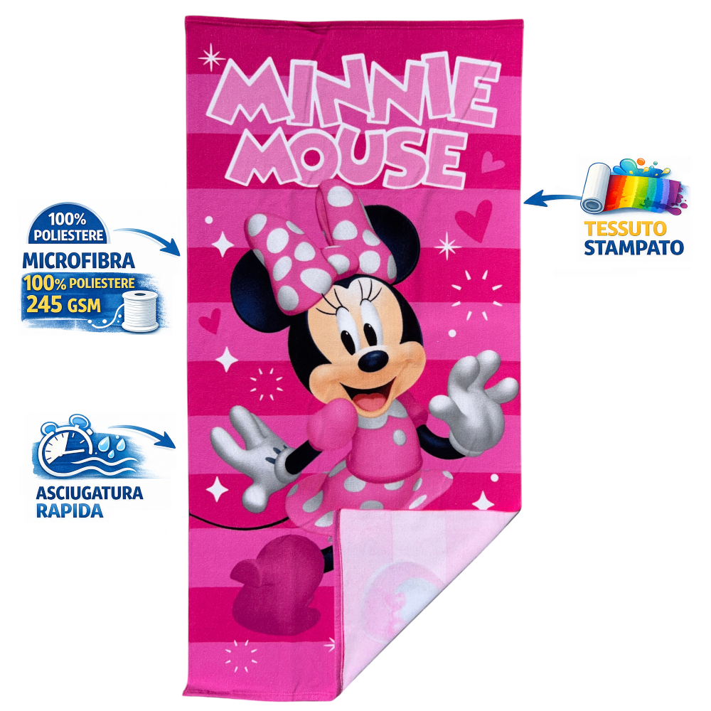 TELO MARE MINNIE DISNEY ASCIUGAMANO PER BAMBINE IN MICROFIBRA CM 140X70 - JE14181AD