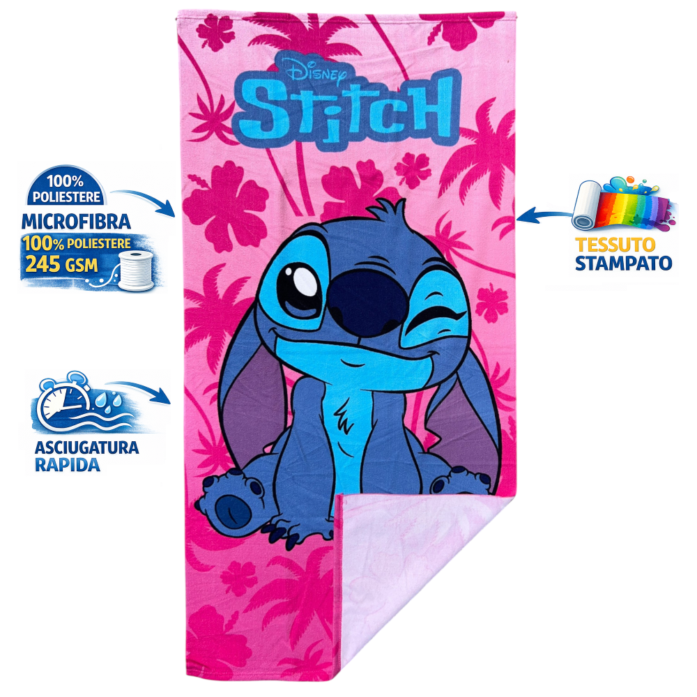 TELO MARE STITCH DISNEY ASCIUGAMANO PER BAMBINE IN MICROFIBRA CM 140X70 - JE14189AD
