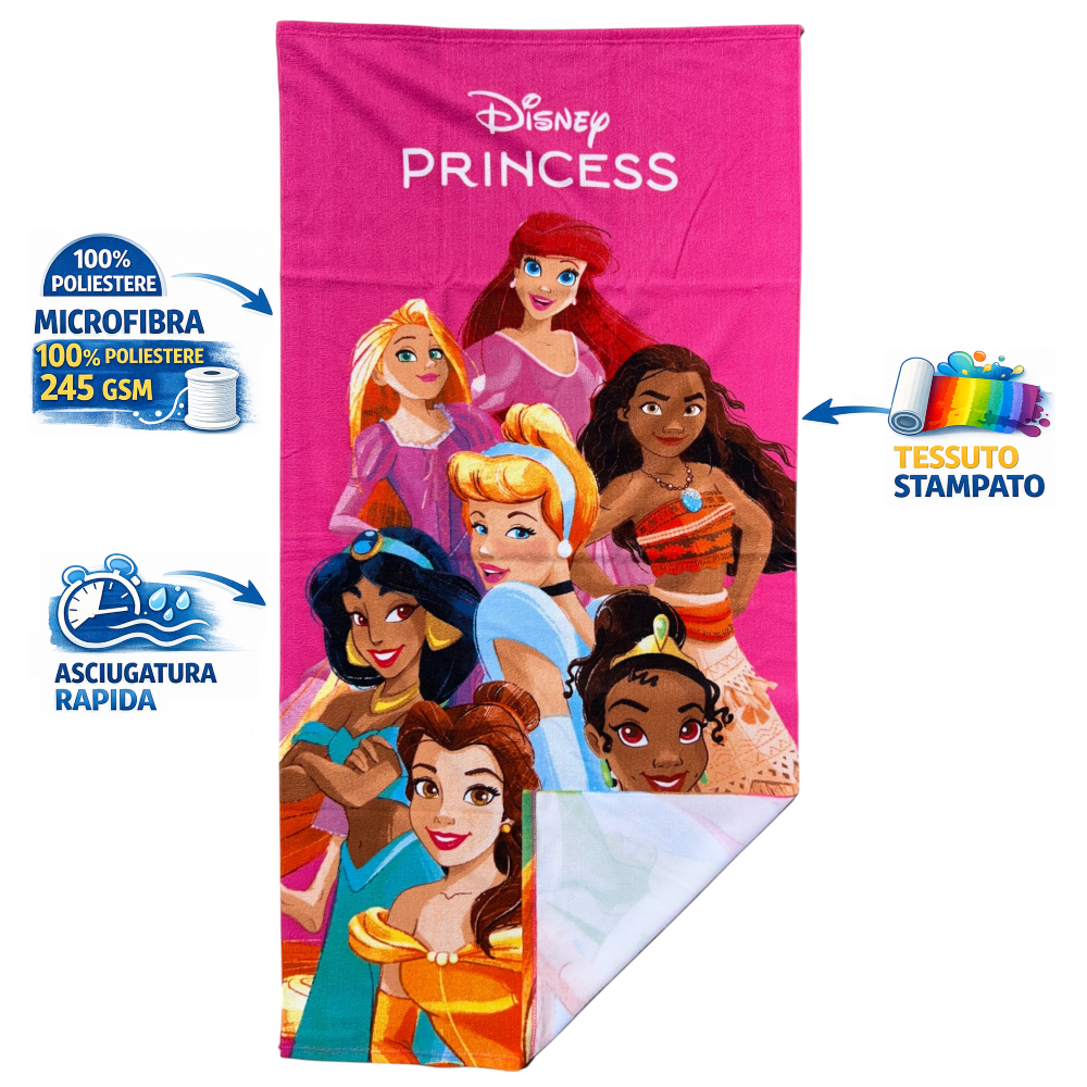 TELO MARE PRINCIPESSE DISNEY ASCIUGAMANO PER BAMBINE IN MICROFIBRA CM 140X70 - JE14190AD