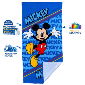 TELO MARE TOPOLINO DISNEY ASCIUGAMANO PER BAMBINI IN MICROFIBRA CM 140X70 - JE14177AD