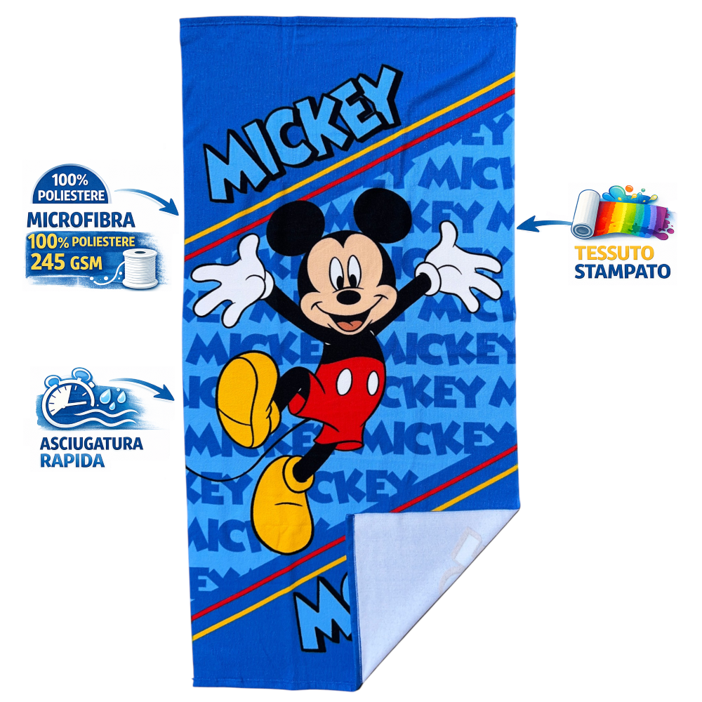 TELO MARE TOPOLINO DISNEY ASCIUGAMANO PER BAMBINI IN MICROFIBRA CM 140X70 - JE14177AD