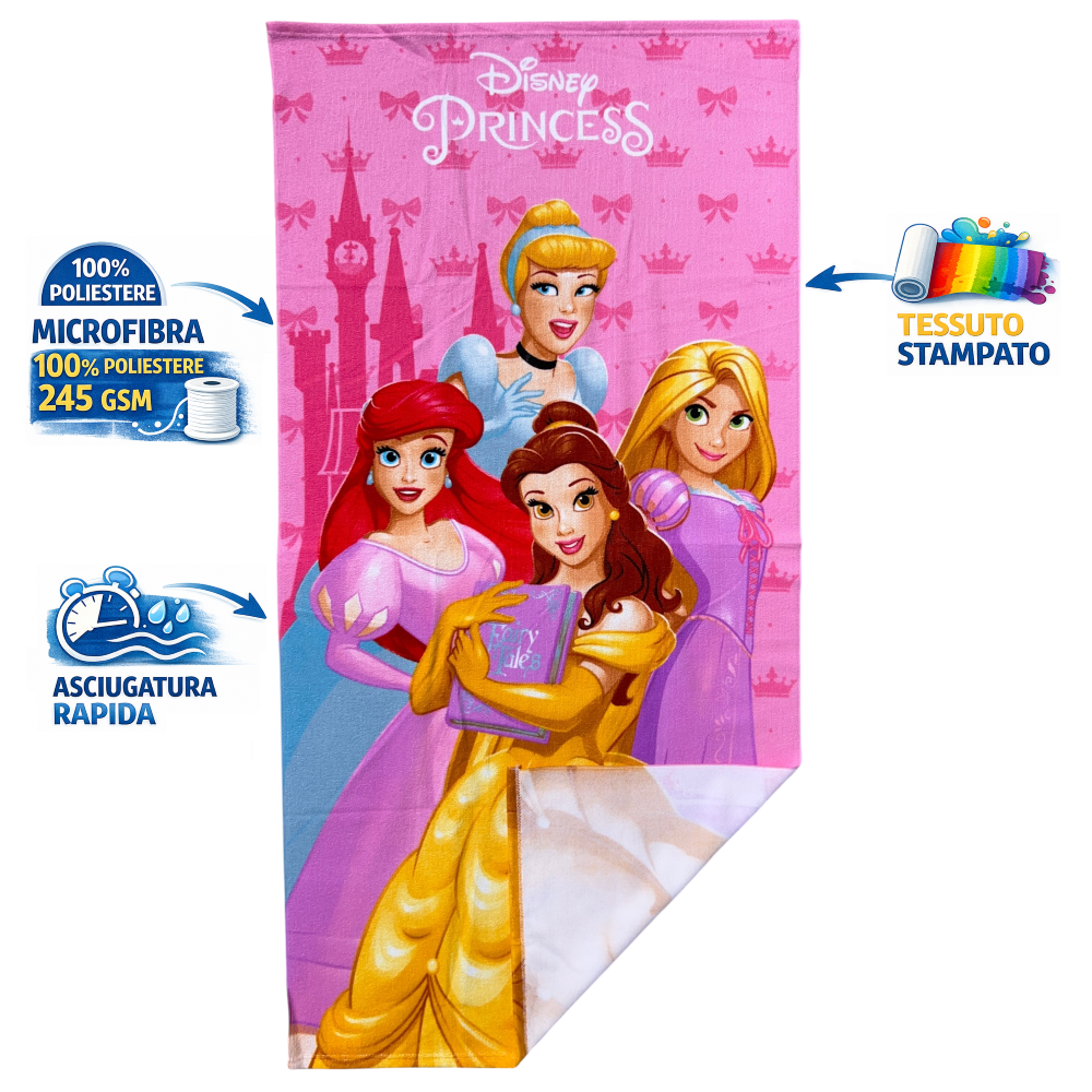 TELO MARE PRINCIPESSE DISNEY ASCIUGAMANO PER BAMBINI IN MICROFIBRA CM 140X70 - JE14191AD