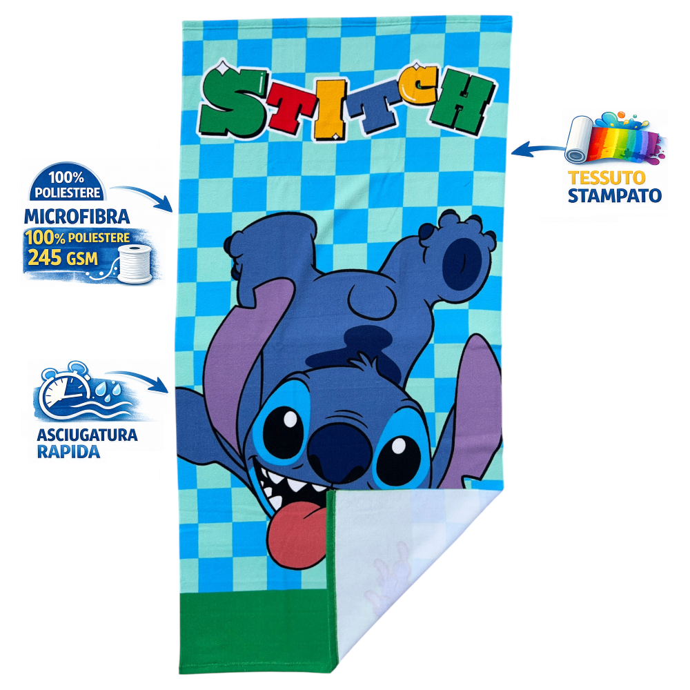 TELO MARE STITCH DISNEY ASCIUGAMANO PER BAMBINI IN MICROFIBRA CM 140X70 - JE14186AD