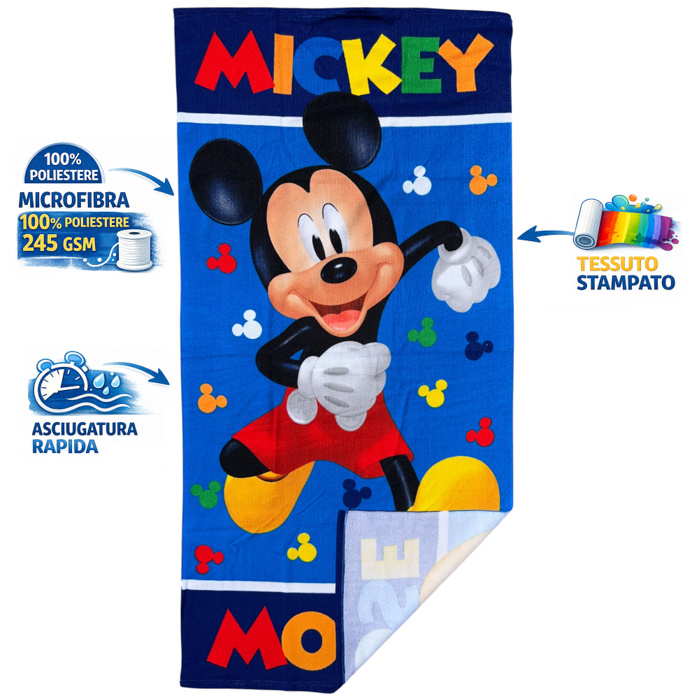 TELO MARE TOPOLINO DISNEY ASCIUGAMANO PER BAMBINI IN MICROFIBRA CM 140X70 - JE14178AD