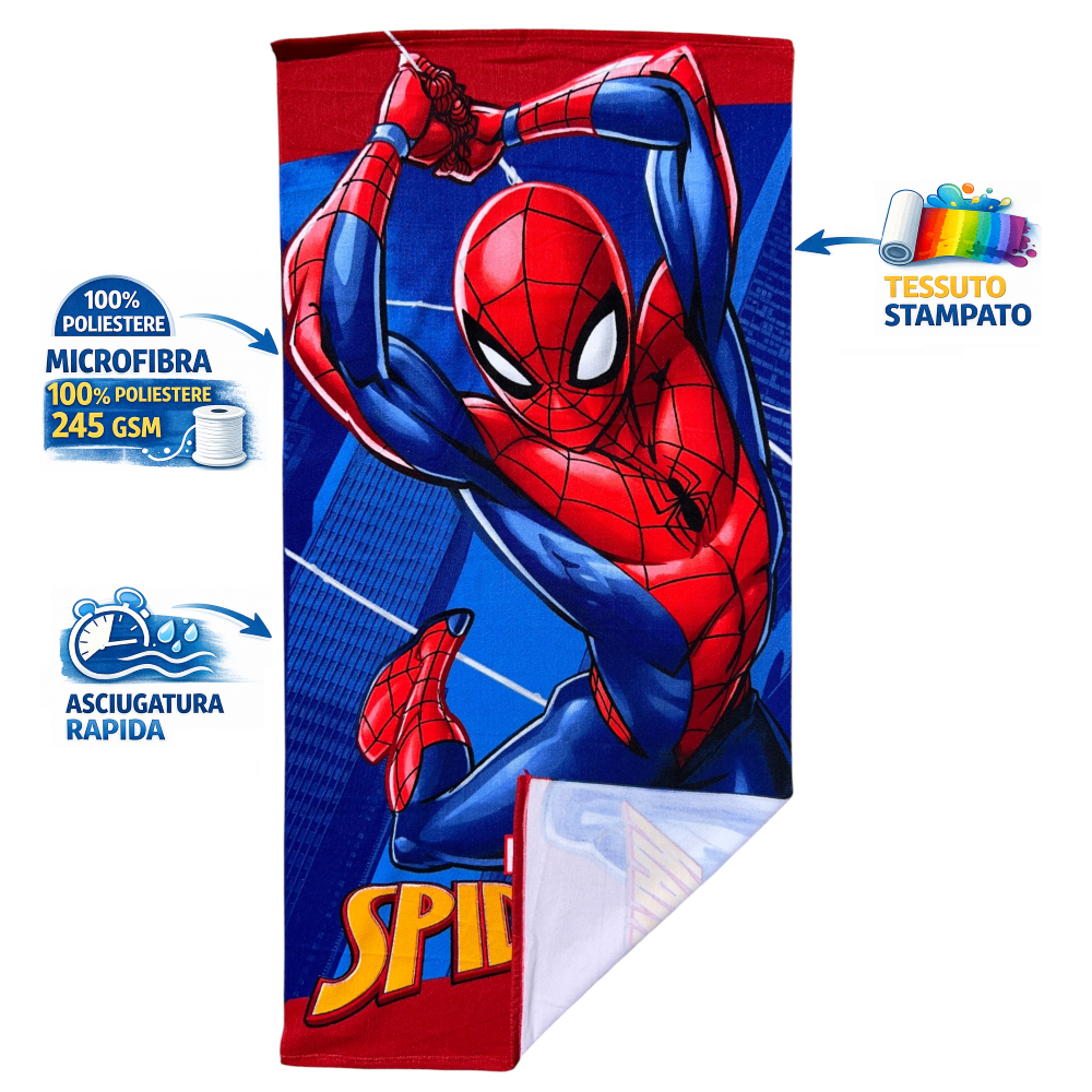 TELO MARE SPIDERMAN MARVEL ASCIUGAMANO PER BAMBINI IN MICROFIBRA CM 140X70 - JE14184AD
