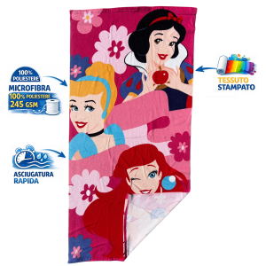 TELO MARE PRINCIPESSE DISNEY ASCIUGAMANO PER BAMBINI IN MICROFIBRA CM 140X70 - PRI2093