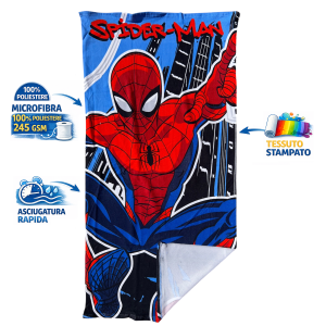TELO MARE SPIDERMAN MARVEL ASCIUGAMANO PER BAMBINI IN MICROFIBRA CM 140X70 - SPM2098