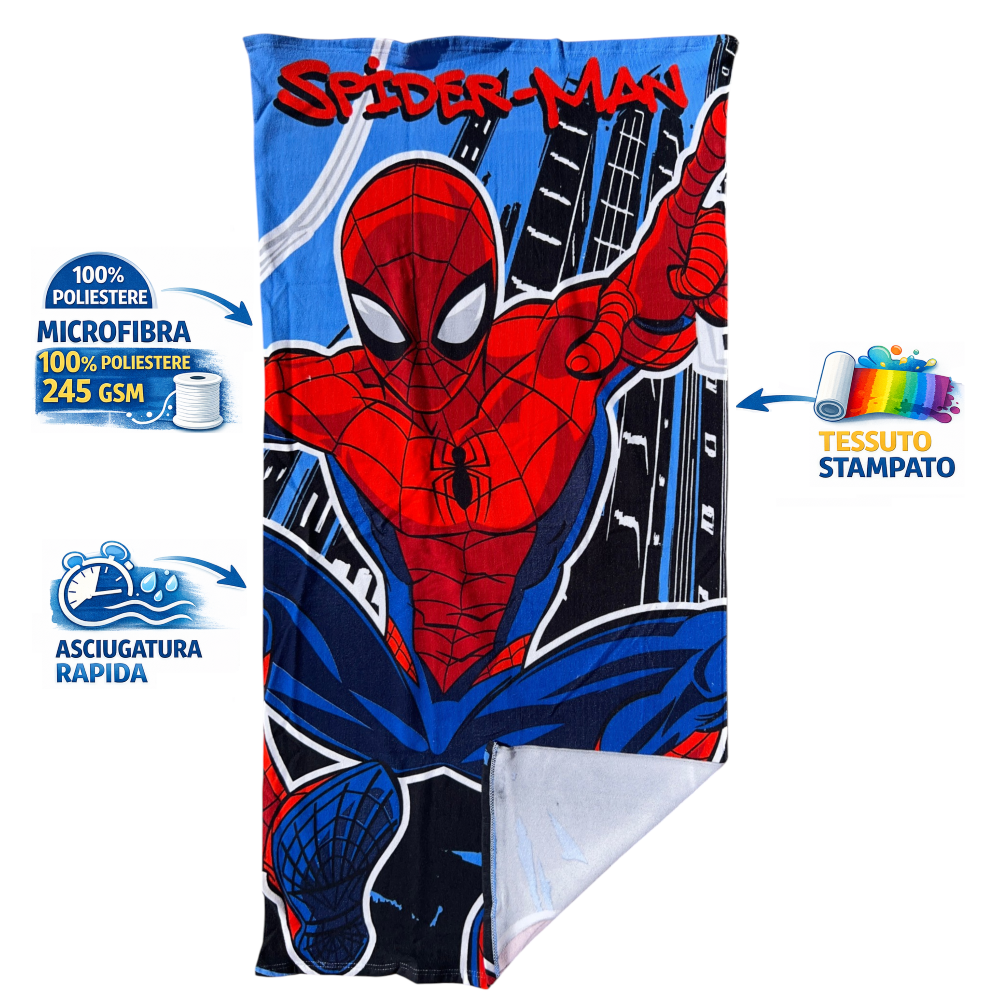 TELO MARE SPIDERMAN MARVEL ASCIUGAMANO PER BAMBINI IN MICROFIBRA CM 140X70 - SPM2098