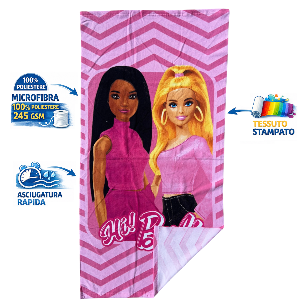 TELO MARE BARBIE MATTEL ASCIUGAMANO PER BAMBINI IN MICROFIBRA CM 140X70 - BAR2087