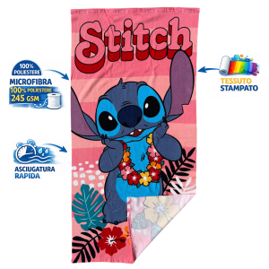 TELO MARE STITCH DISNEY ASCIUGAMANO PER BAMBINI IN MICROFIBRA CM 140X70 - STI1719