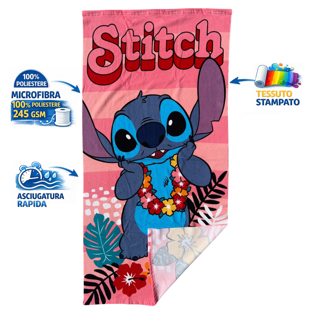 TELO MARE STITCH DISNEY ASCIUGAMANO PER BAMBINI IN MICROFIBRA CM 140X70 - STI1719