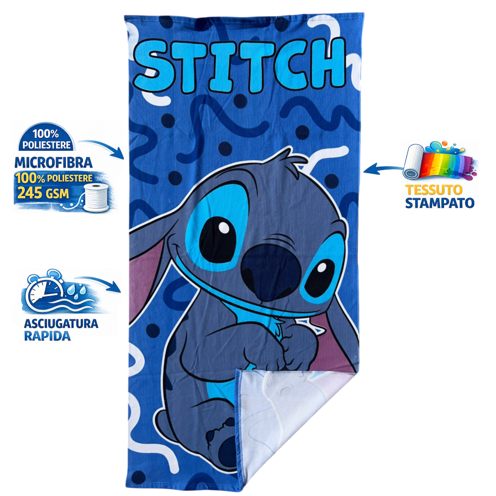 TELO MARE STITCH DISNEY ASCIUGAMANO PER BAMBINI IN MICROFIBRA CM 140X70 - STI2072