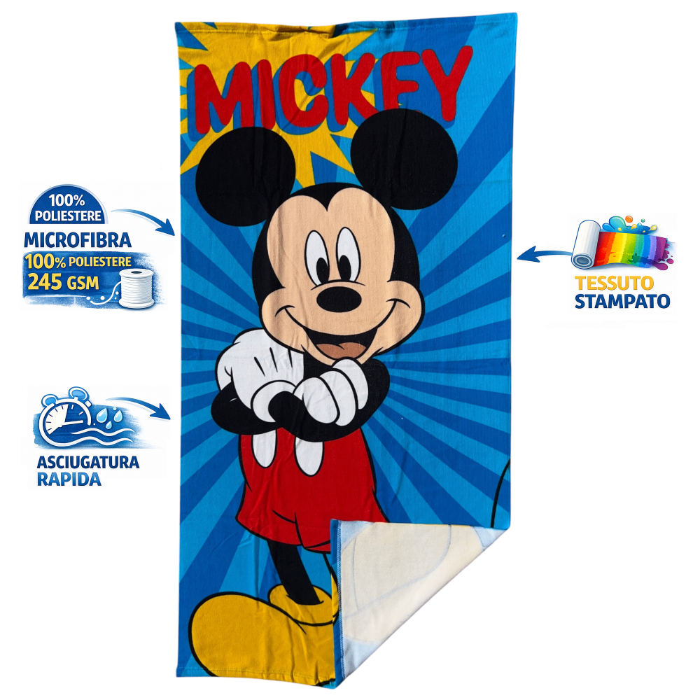 TELO MARE TOPOLINO DISNEY ASCIUGAMANO PER BAMBINI IN MICROFIBRA CM 140X70 - MIC1709