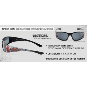 OCCHIALI DA SOLE SPIDERMAN MARVEL BAMBINO UV400 FILTRO 3 MONTATURA IN POLICARBONATO -  EZ25017