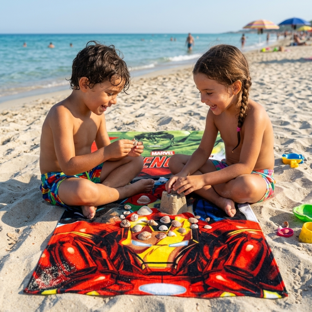 TELO MARE AVENGERS MARVEL ASCIUGAMANO PER BAMBINI IN MICROFIBRA CM 140X70 - JE14185AD