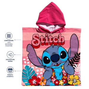 PONCHO MARE STITCH DISNEY 100 X 50 CM ACCAPPATOIO PER BAMBINI 100% PL - STI2079