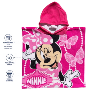PONCHO MARE MINNIE DISNEY 100 X 50 CM ACCAPPATOIO PER BAMBINI 100% PL - MIN2063