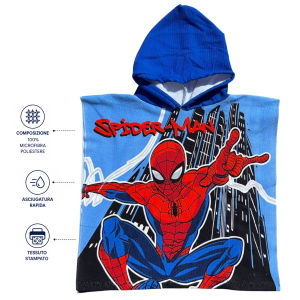 PONCHO MARE SPIDERMAN MARVEL 100 X 50 CM ACCAPPATOIO PER BAMBINI 100% PL - SPM2059
