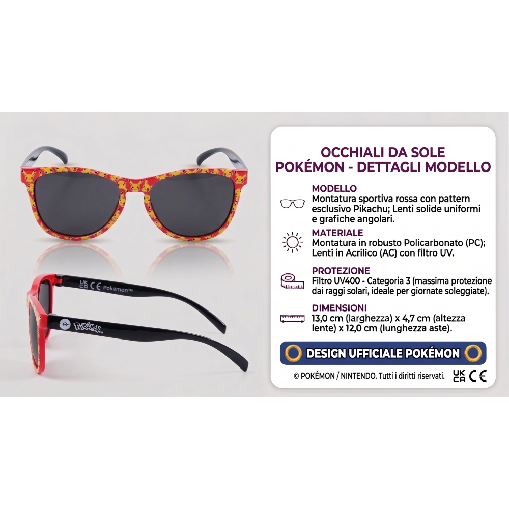 OCCHIALI DA SOLE PIKACHU POKÉMON BAMBINO FILTRO UV400 MONTATURA IN POLICARBONATO -  EZ25015