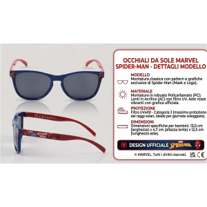 OCCHIALI DA SOLE MARVEL SPIDERMAN BAMBINO FILTRO UV400 MONTATURA IN POLICARBONATO -  EZ25008