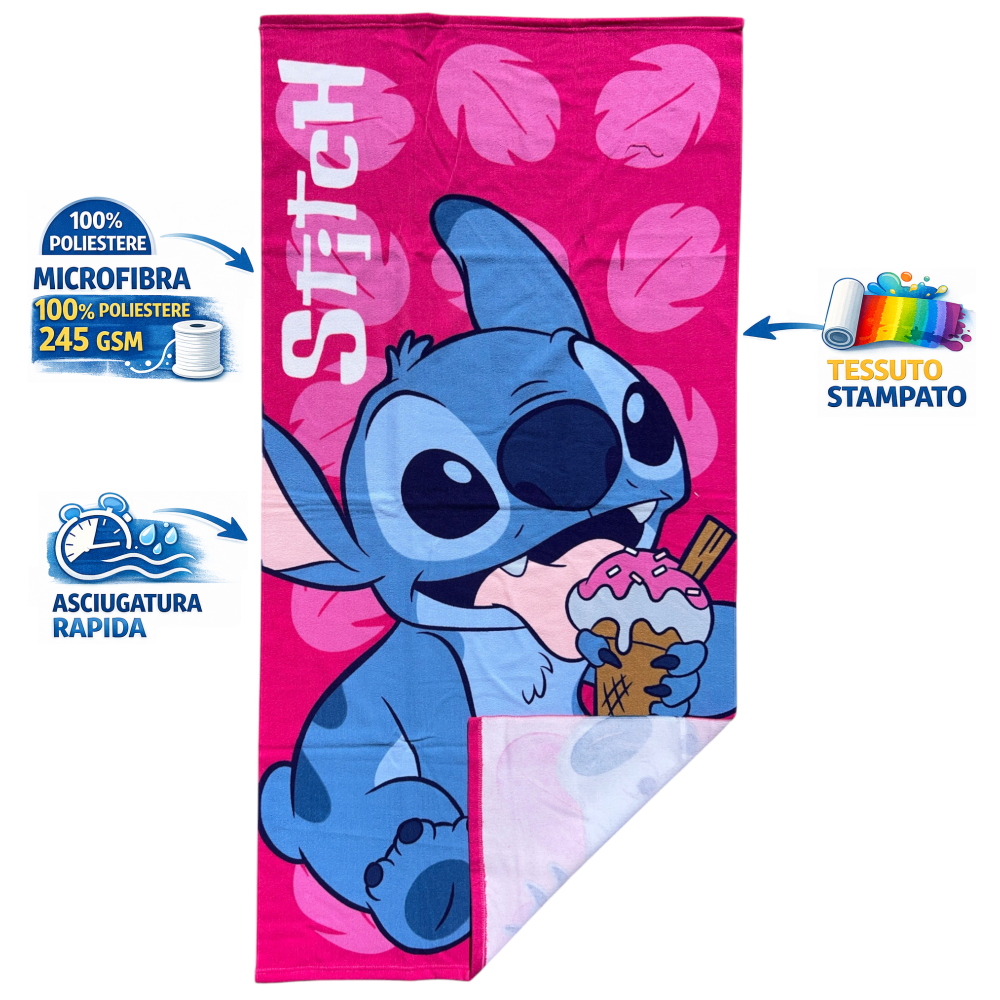 TELO MARE STITCH DISNEY ASCIUGAMANO PER BAMBINI IN MICROFIBRA CM 140X70 - JE13118AD
