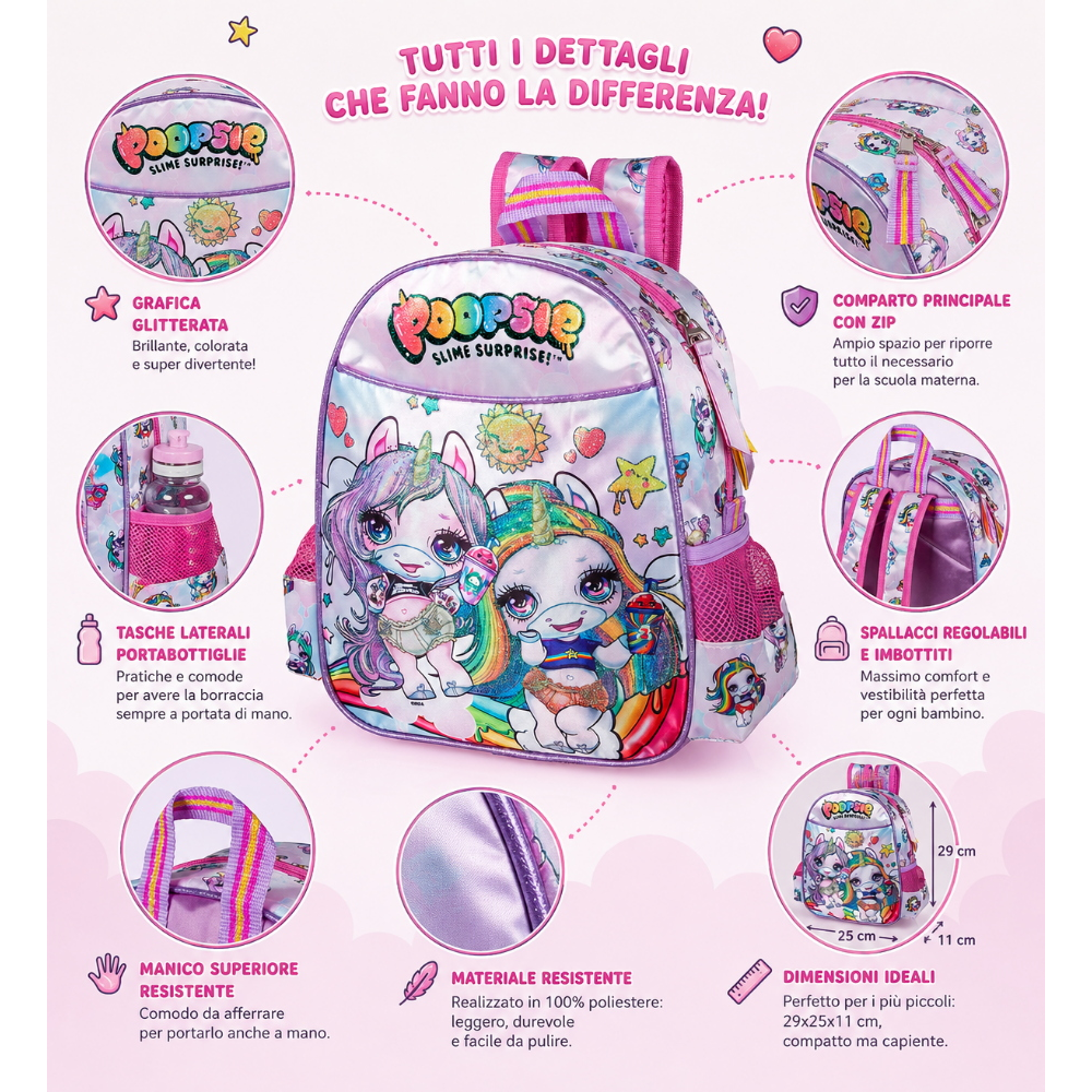 ZAINO ASILO POPPIES SURPRISE UNICORN SCUOLA BAMBINA CM.29x25x11-20216