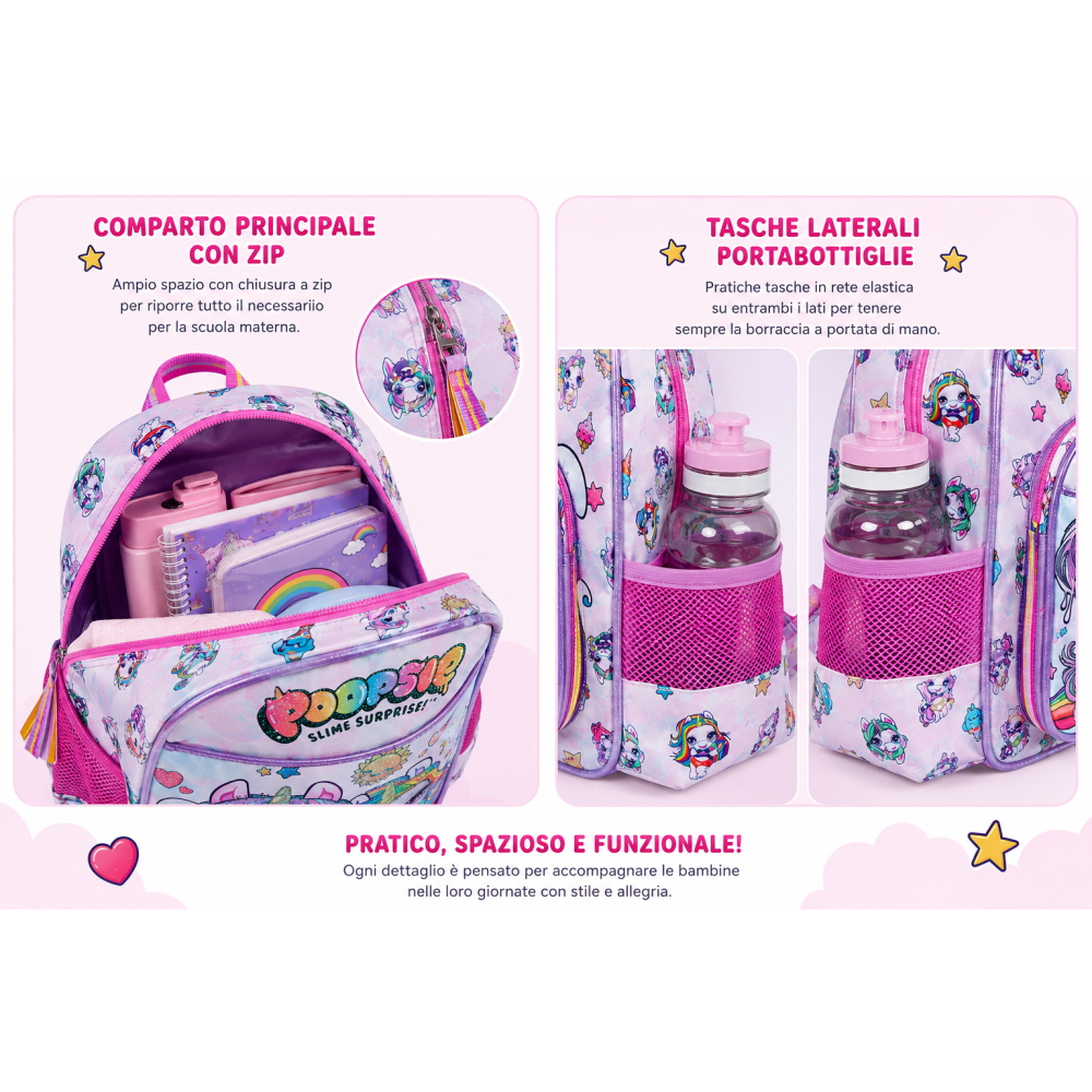 ZAINO ASILO POPPIES SURPRISE UNICORN SCUOLA BAMBINA CM.29x25x11-20216
