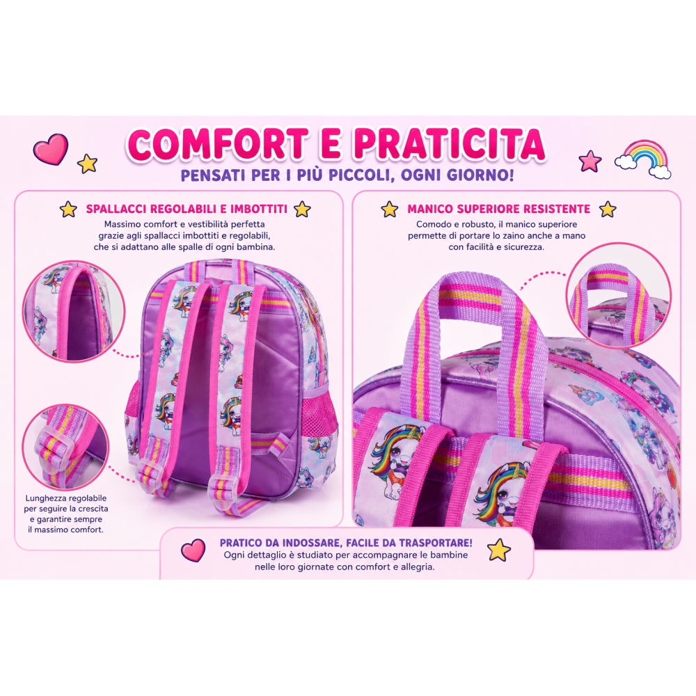 ZAINO ASILO POPPIES SURPRISE UNICORN SCUOLA BAMBINA CM.29x25x11-20216