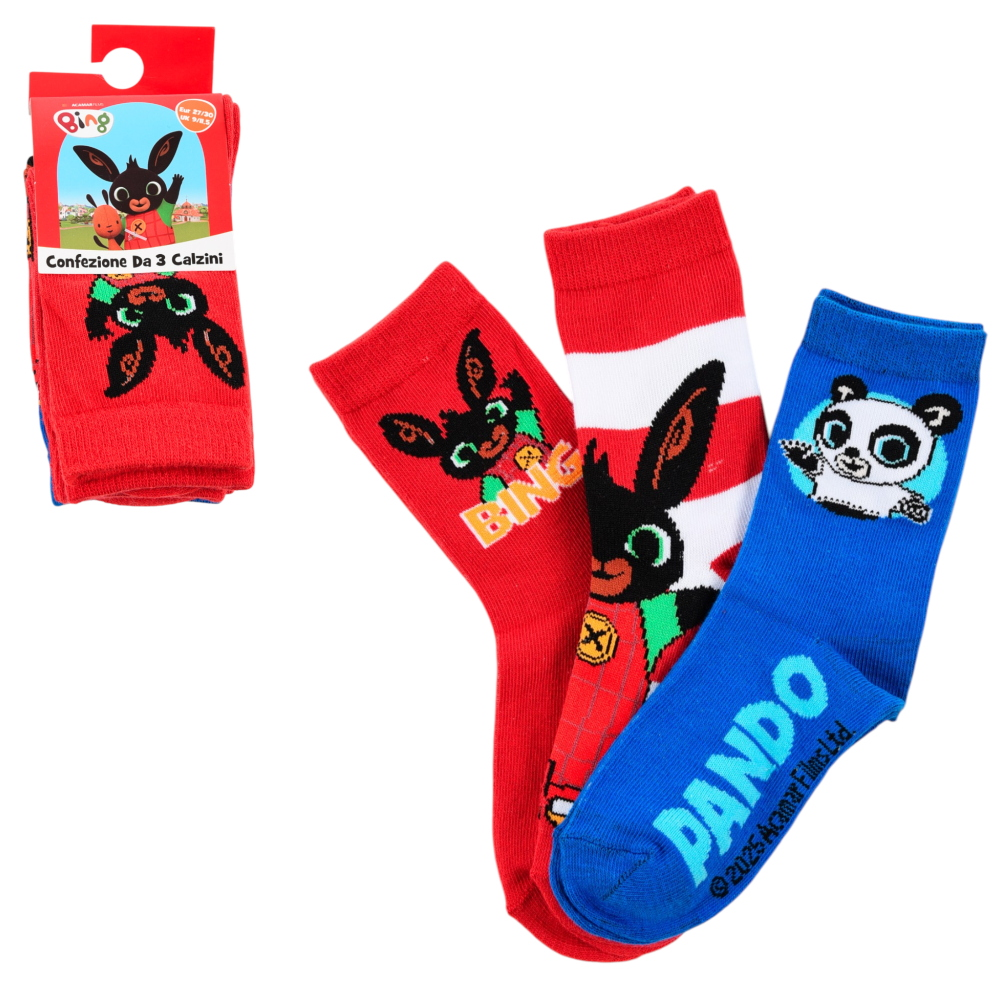 CALZINI BING E PANDO IN MISTO COTONE 3 PAIA ASSORTITI BAMBINI 19/30 - HY06049/1