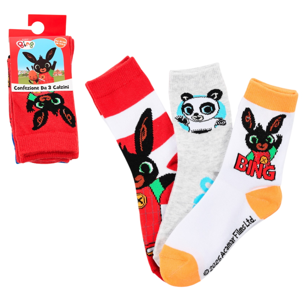 CALZINI BING E PANDO IN MISTO COTONE 3 PAIA ASSORTITI BAMBINI 19/30 - HY06049/2