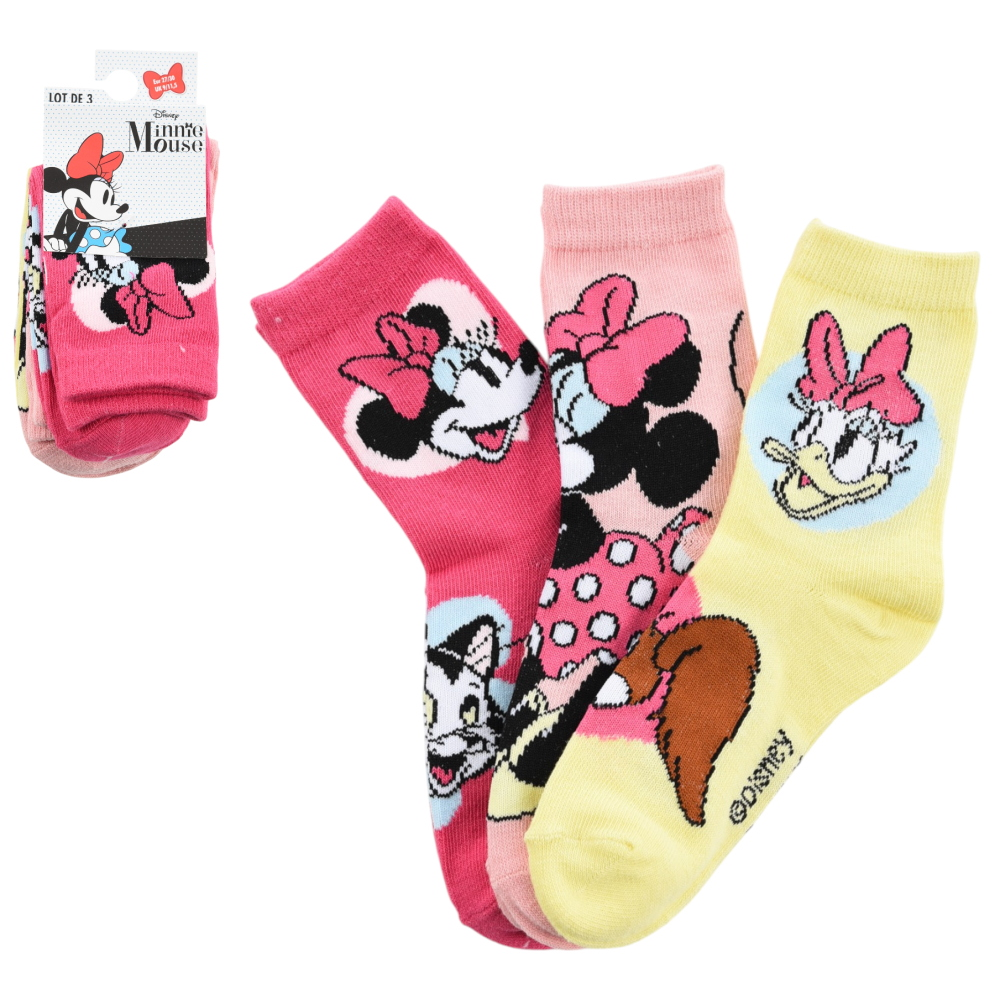 CALZINI MINNIE PAPERINA DISNEY IN MISTO COTONE 3 PAIA ASSORTITI BAMBINE 23/34 - HY06036/1