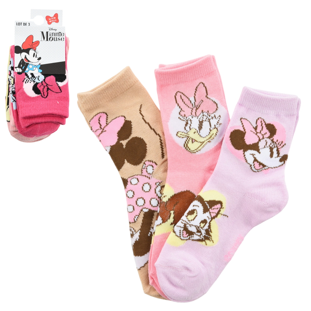 CALZINI PAPERINA MINNIE DISNEY IN MISTO COTONE 3 PAIA ASSORTITI BAMBINE 23/34 - HY06036/2