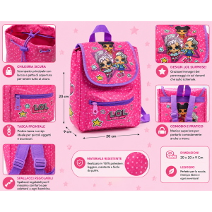 ZAINO ATHLETIC TRENDY LOL SUPRISE BAMBINA ASILO BORSA SCUOLA TEMPO LIBERO CM.20X20X9 - B99195MC