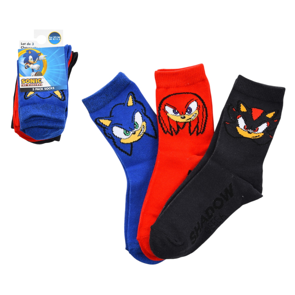 CALZINI SONIC KNUCKLES SHADOW IN MISTO COTONE 3 PAIA ASSORTITI BAMBINI 23/34 - HY06026/1