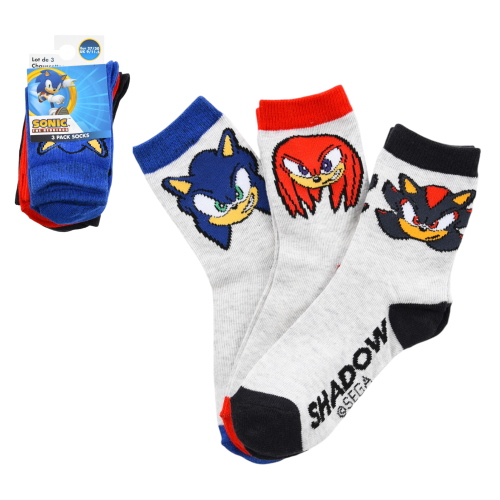 CALZINI SONIC SHADOW KNUCKLES IN MISTO COTONE 3 PAIA ASSORTITI BAMBINI 23/34 - HY06026/2