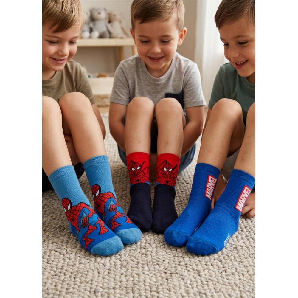 CALZINI SPIDERMAN MARVEL IN MISTO COTONE 3 PAIA ASSORTITI BAMBINI 23/34 - HY06039/2