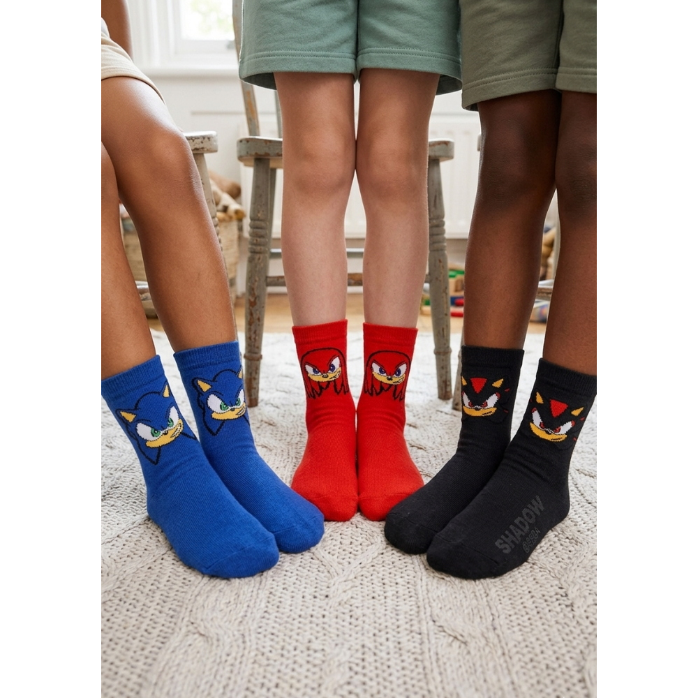 CALZINI SONIC KNUCKLES SHADOW IN MISTO COTONE 3 PAIA ASSORTITI BAMBINI 23/34 - HY06026/1