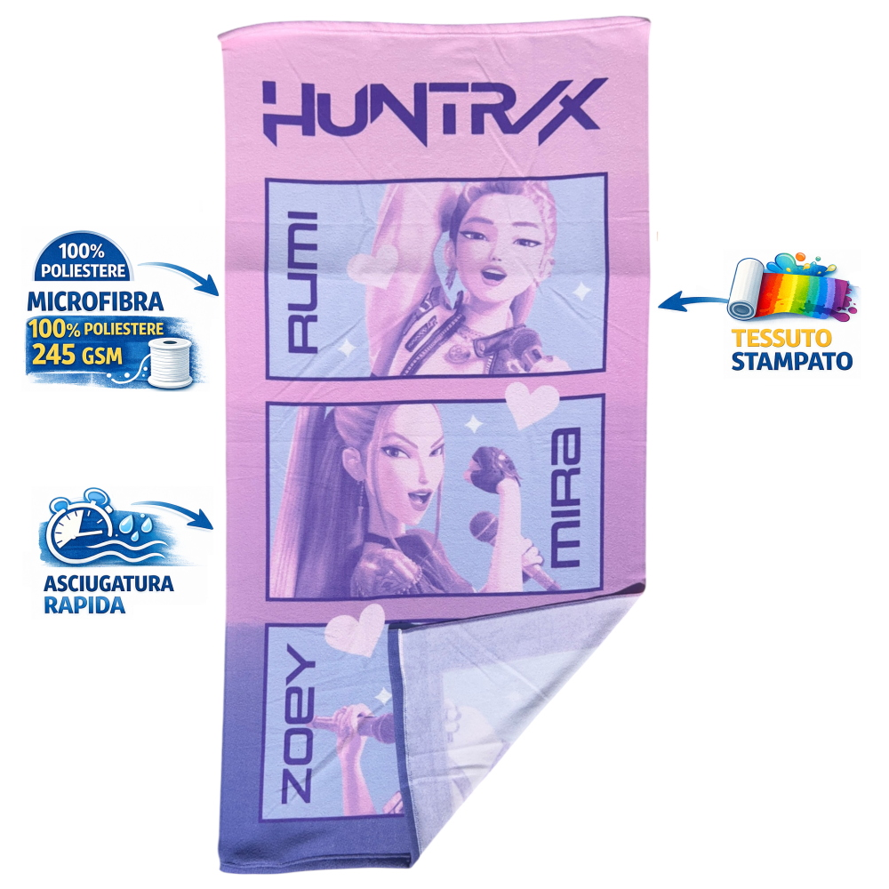 TELO MARE K-POP DEMON HUNTERS HUNTRIX ASCIUGAMANO PER BAMBINI IN MICROFIBRA CM 140X70 - KDH2382
