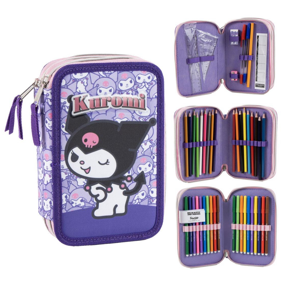 ASTUCCIO SCUOLA KUROMI SANRIO MULTISCOMPARTO 3 ZIP PORTACOLORI GIOTTO - 5557