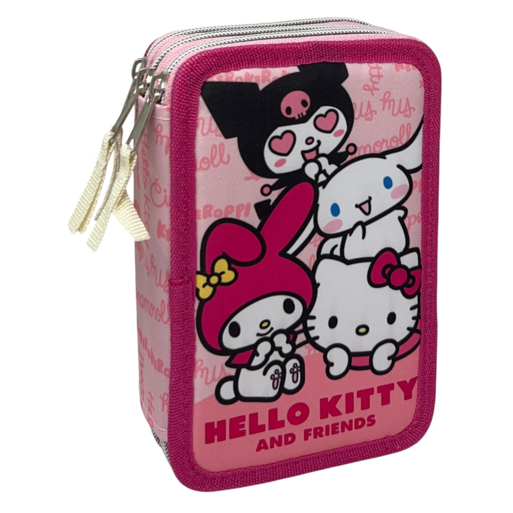 ASTUCCIO SCUOLA HELLO KITTY AND FRIENDS SANRIO MULTISCOMPARTO 3 ZIP PORTACOLORI GIOTTO - 5558