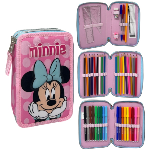 ASTUCCIO SCUOLA MINNIE DISNEY MULTISCOMPARTO 3 ZIP PORTACOLORI GIOTTO - 5559
