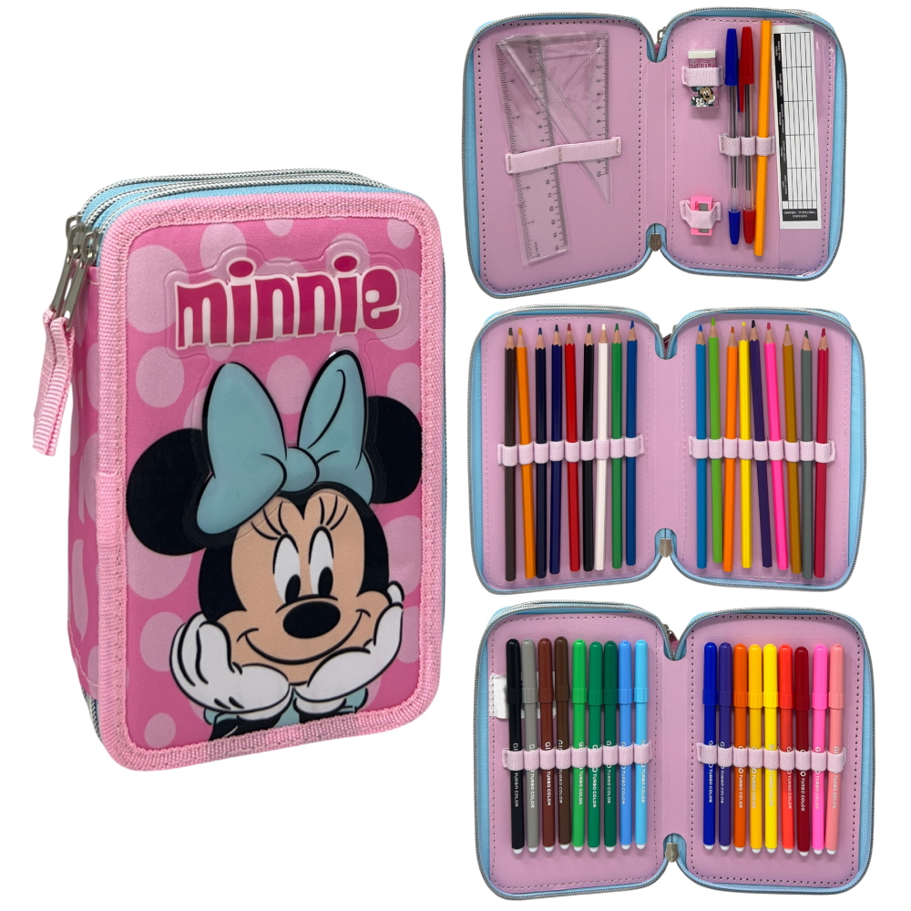 ASTUCCIO SCUOLA MINNIE DISNEY MULTISCOMPARTO 3 ZIP PORTACOLORI GIOTTO - 5559
