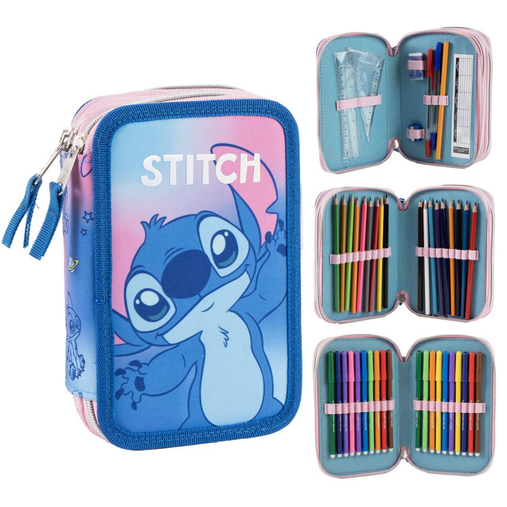 ASTUCCIO SCUOLA STITCH DISNEY MULTISCOMPARTO 3 ZIP PORTACOLORI GIOTTO - 5563
