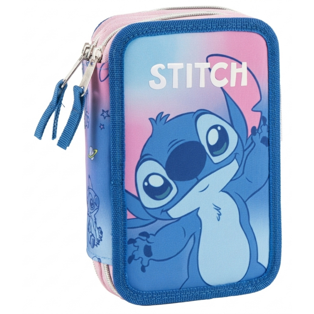 ASTUCCIO SCUOLA STITCH DISNEY MULTISCOMPARTO 3 ZIP PORTACOLORI GIOTTO - 5563