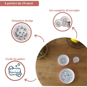 SET PAPPA MARIE DISNEY 3 PEZZI STOVIGLIE IN PLASTICA CON SILICONE ANTISCIVOLO ADATTA AL MICROONDE- 86664