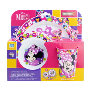 SET PAPPA 5 PEZZI MINNIE DISNEY IN PLASTICA ADATTA AL MICROONDE PIATTI BICCHIERE POSATE  - ST81250