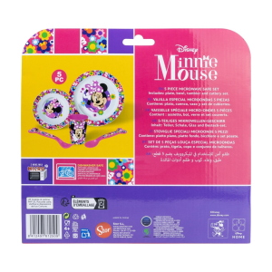 SET PAPPA 5 PEZZI MINNIE DISNEY IN PLASTICA ADATTA AL MICROONDE PIATTI BICCHIERE POSATE  - ST81250