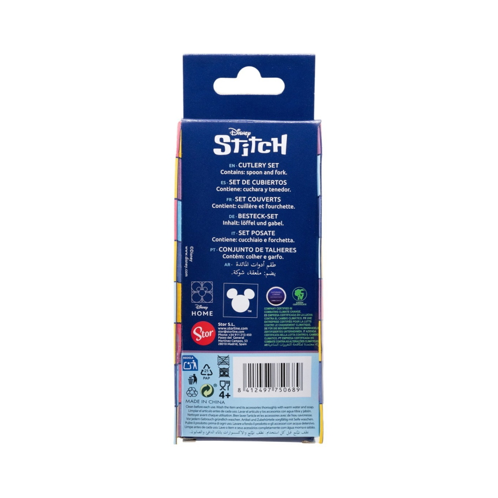 POSATE STITCH E ANGEL DISNEY FORCHETTA E CUCCHIAIO IN ACCIAIO INOX MANICO ERGONOMICO- ST75068