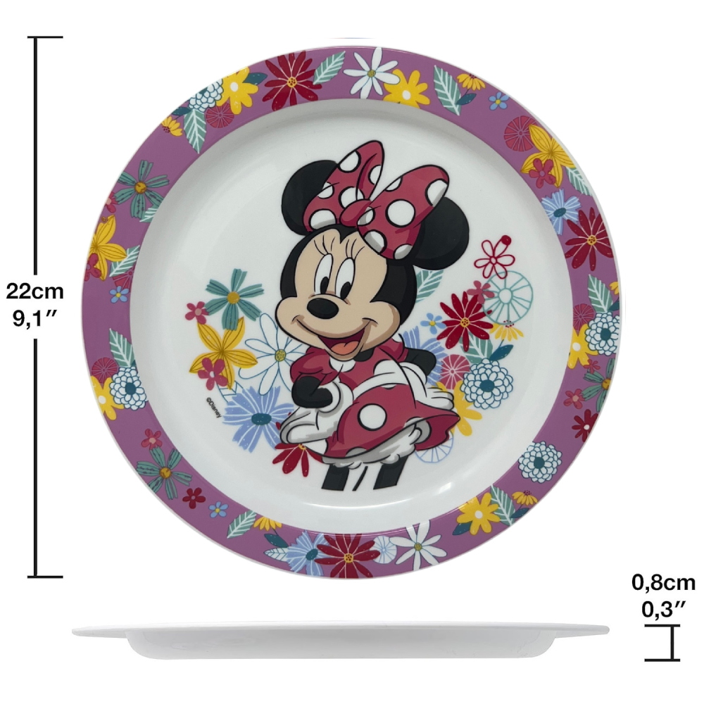 SET PAPPA 5 PEZZI MINNIE DISNEY IN PLASTICA ADATTA AL MICROONDE PIATTI BICCHIERE POSATE  - ST81250