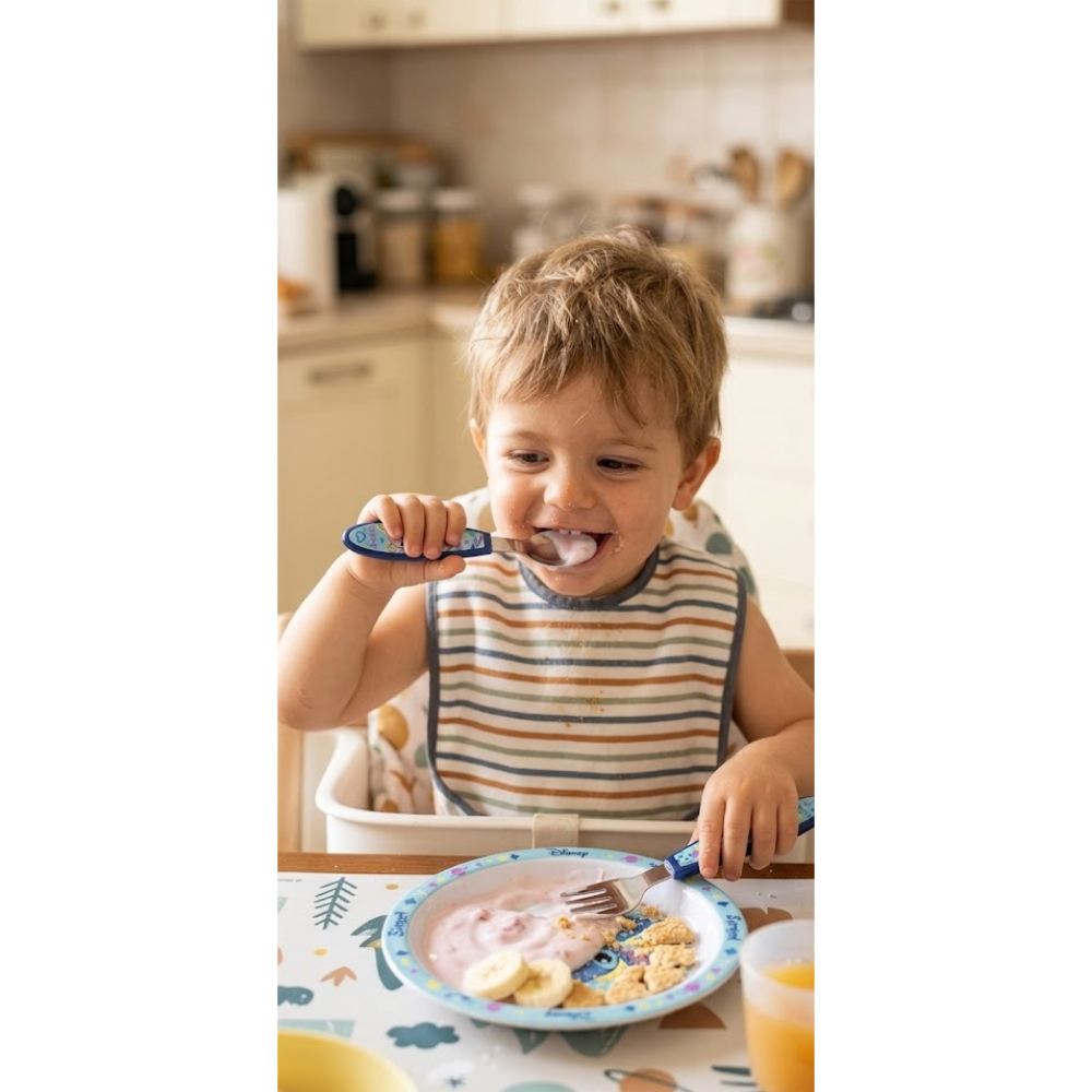 POSATE STITCH E ANGEL DISNEY FORCHETTA E CUCCHIAIO IN ACCIAIO INOX MANICO ERGONOMICO- ST75068